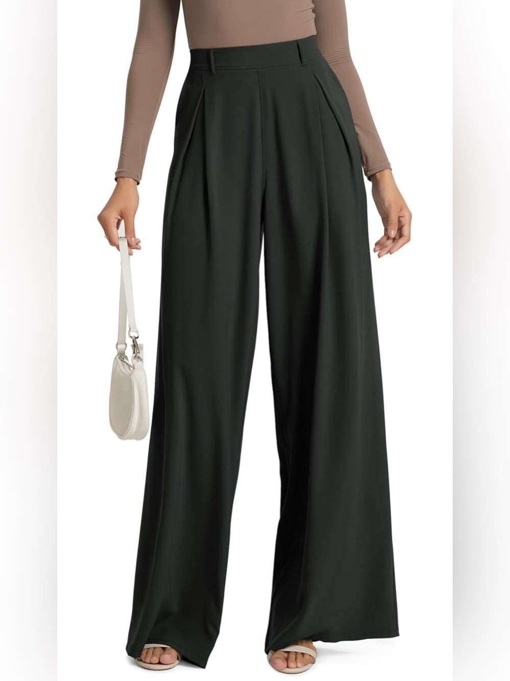 Wide Leg High-Waist Women's Pants - Black